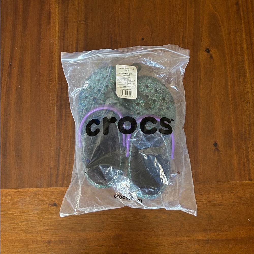Brand New Glitter Crocs Junior 4